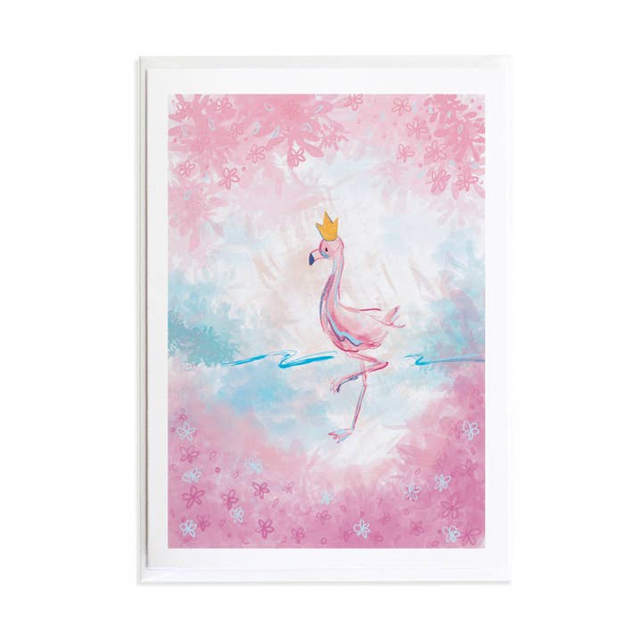 Flamingo in Crown Greeting Card for wholesale by Anne Green Design