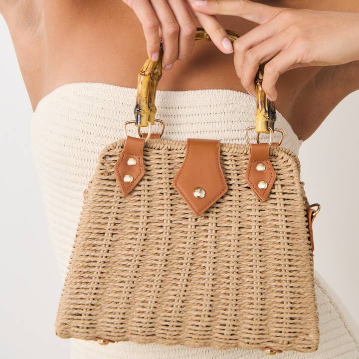 Angels Whisper Accessories - Wholesale Beach bag - Majorca Bamboo Handle Straw Bag2