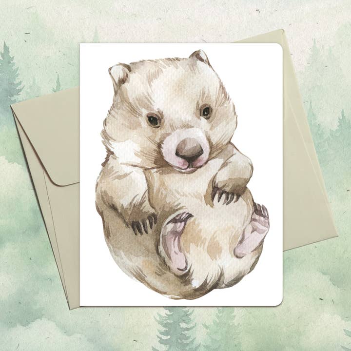 Handmade wombat greeting card for wholesale by Soul Familiar