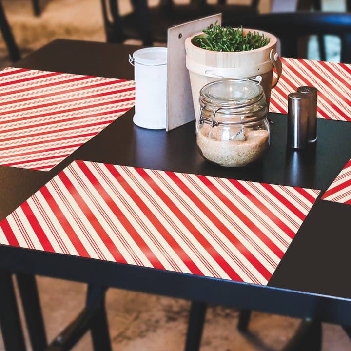 CounterArt/Highland Home/Thirstystone/CoasterStone - Wholesale Disposable Placemat - "Peppermint Stripes" Premium Paper Stock Placemats 24 sheets1