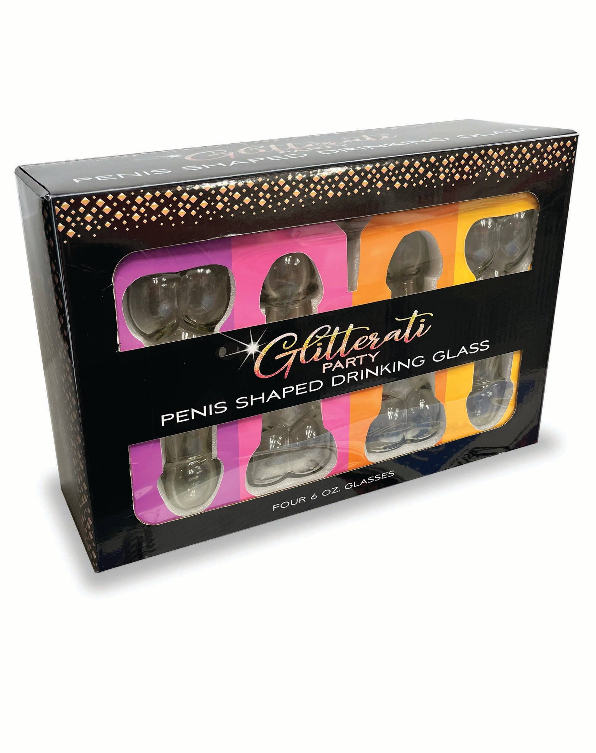 Little Genie Productions - Venta al por mayor Vaso de chupito - Vasos de 6oz Glitterati Penis - Paquete de 42