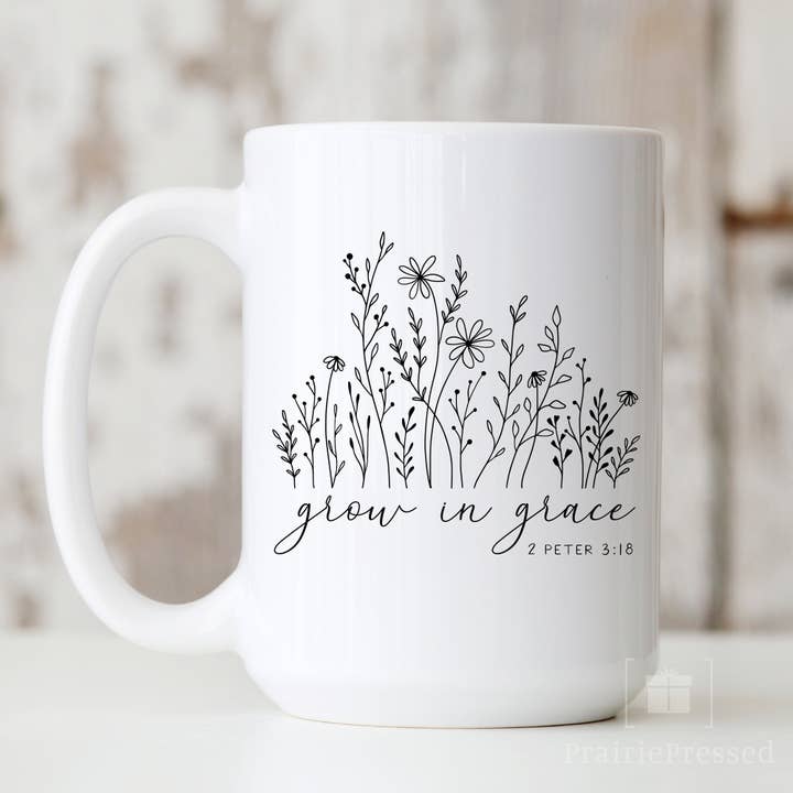 Grow in Grace 15 oz. Tasse en céramique pour la vente par PrairiePressed
