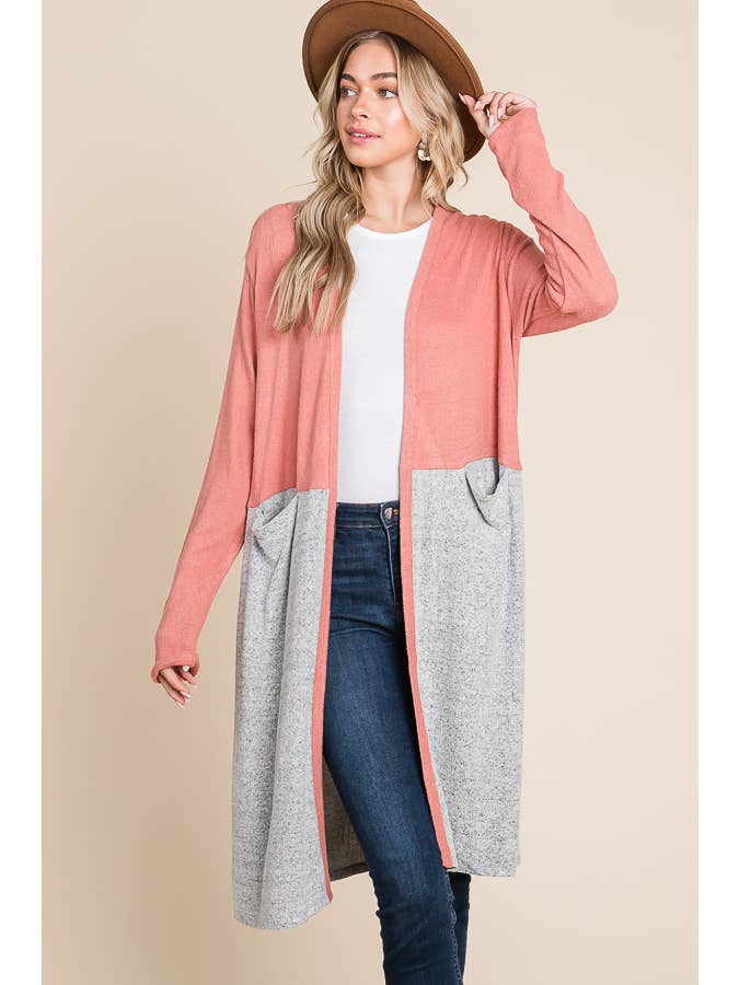 Culture Code - Wholesale Cardigan - Women's - CHD1348LA - COLOR BLOCK HALF DUSTER