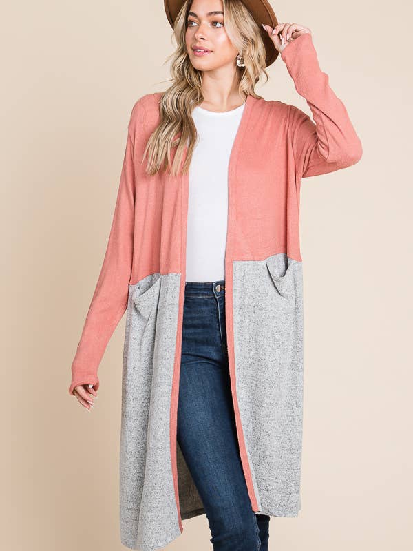 Culture Code - Wholesale Cardigan - Women's - CHD1348LA - COLOR BLOCK HALF DUSTER