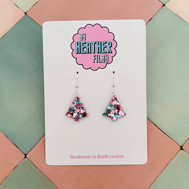 Roze & Blauwe Kerstboomoorbellen (TWEE MATEN) voor wholesale door By Heather Filby