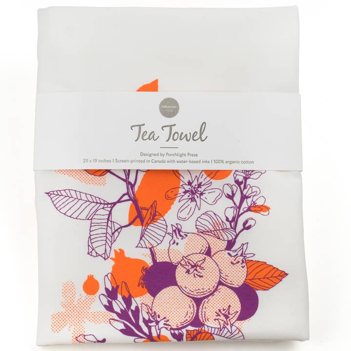 Porchlight Press Letterpress - Wholesale Tea Towel - Saskatoon Berry Tea Towel - Foraging Series