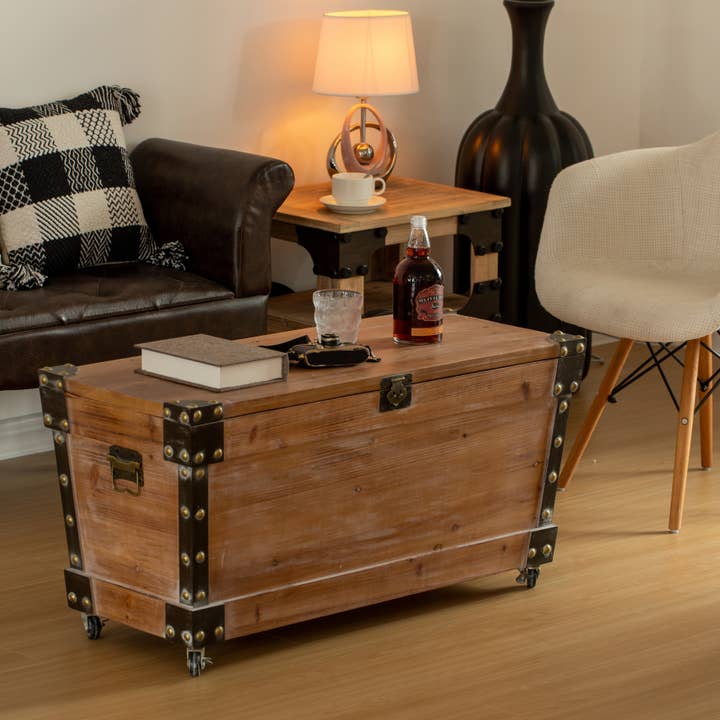 Quickway Imports - Wholesale Bench - Vintiquewise Wooden Storage Trunk Bench with Wheels1