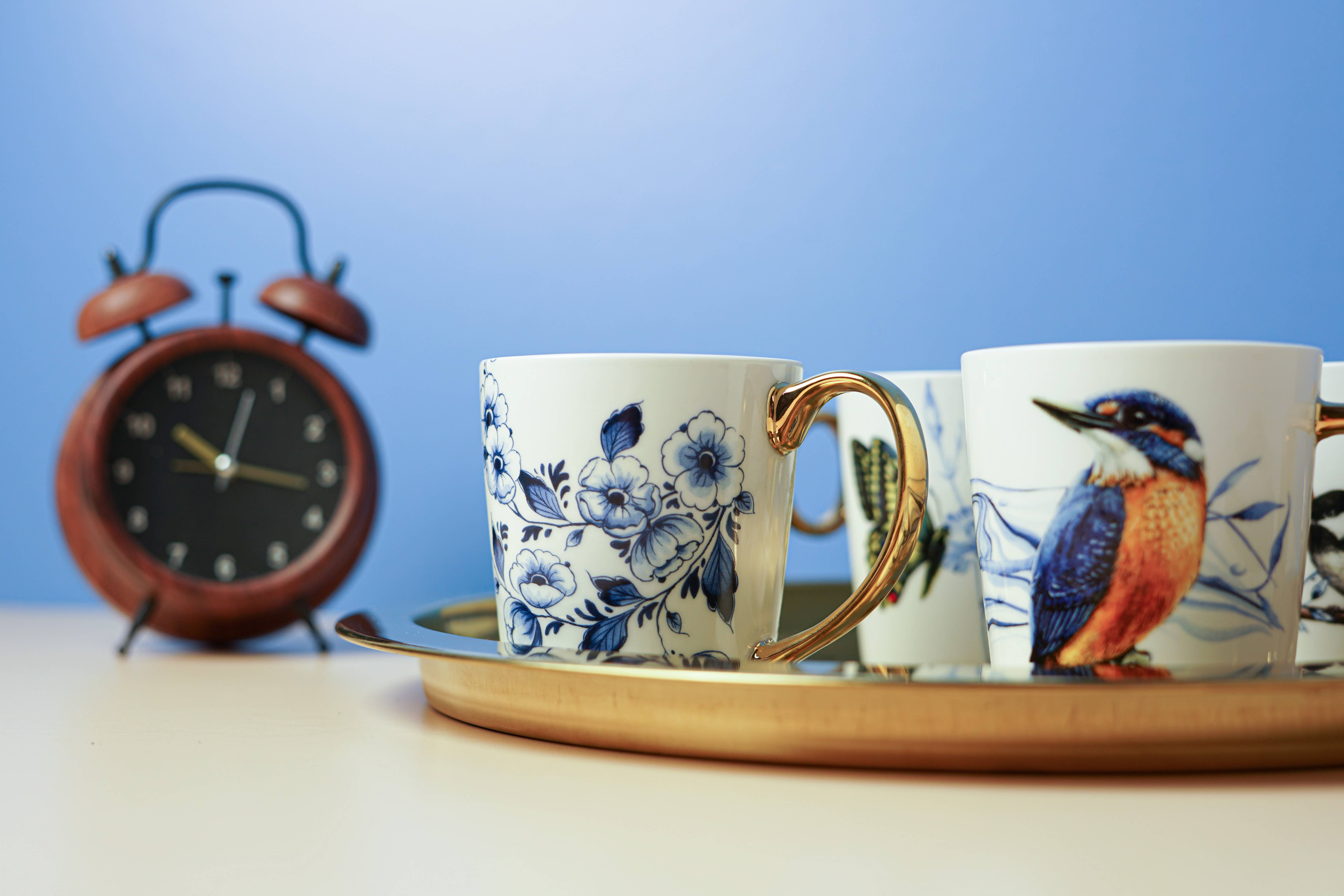 Heinen Delfts Blauw - Venta al por mayor Taza - Taza Gold Kingfisher con dibujo detallado y asa dorada1