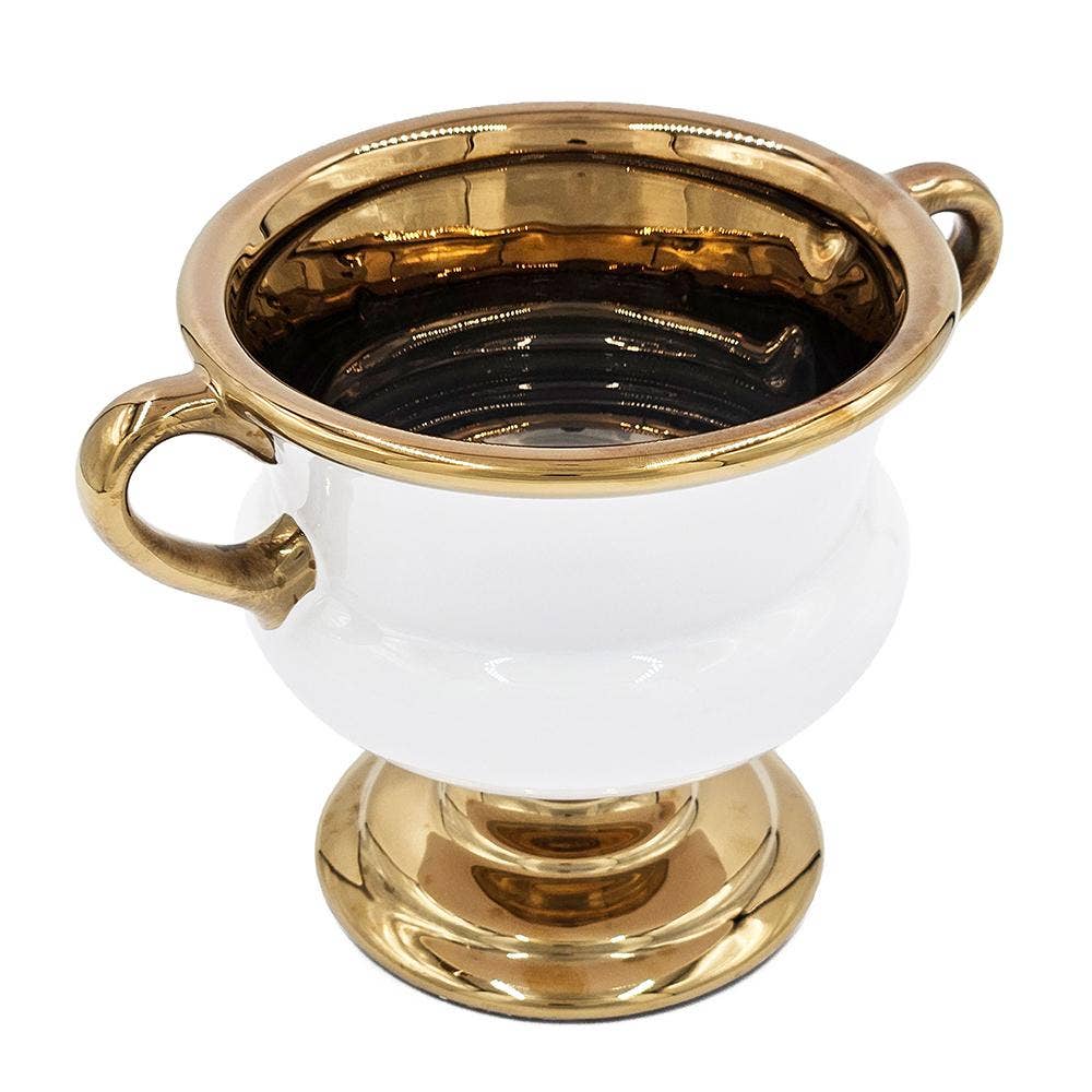 A&B Home Group Inc. - Wholesale Vase - 10x7x7" White Ceramic Flower Vase with Gold Electroplating4