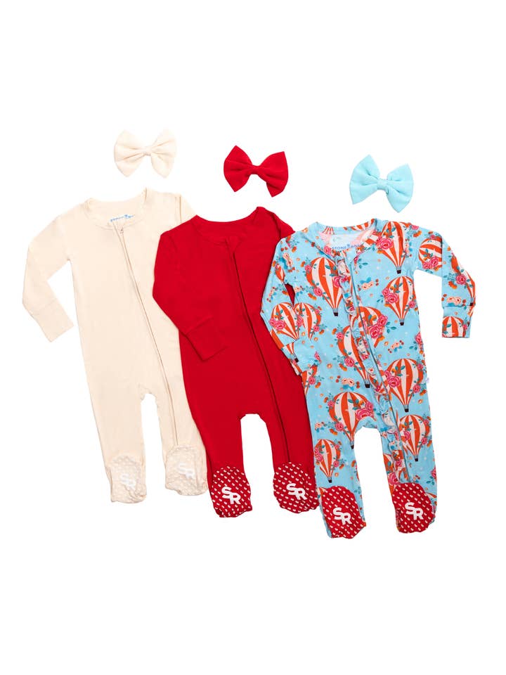 Stone and Rose - Wholesale Sleepsuit - Baby - Hot Air Balloon Ruffled Zippered Footie Pajamas