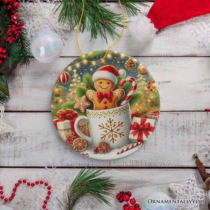 OrnamentallyYou - Wholesale Ornament - Adorable Gingerbread Man in a Christmas Cup, Holiday Decor2
