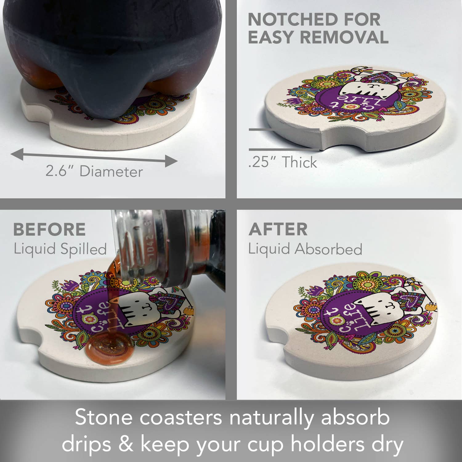 Conimar Promotions - Wholesale Coasters - "Cat Life" Stone Car Coaster  BULK NO PACKAGING   5