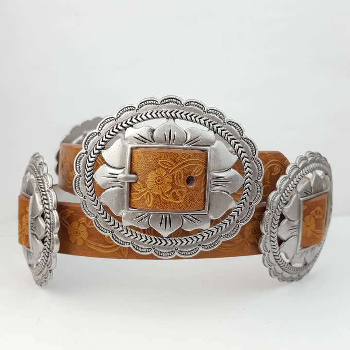 Axesoria West – Großhandel Gürtel – Damen – Western Oval Floral Concho Belt, handbemalter Gürtel