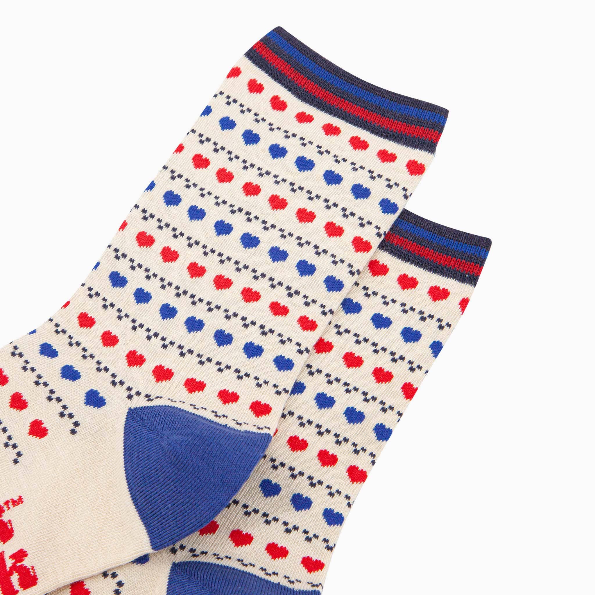 Sock Talk - Wholesale Socks - Women's - Women's Bamboo Socks - Cream/Red/Blue, Heart Fair Isle2