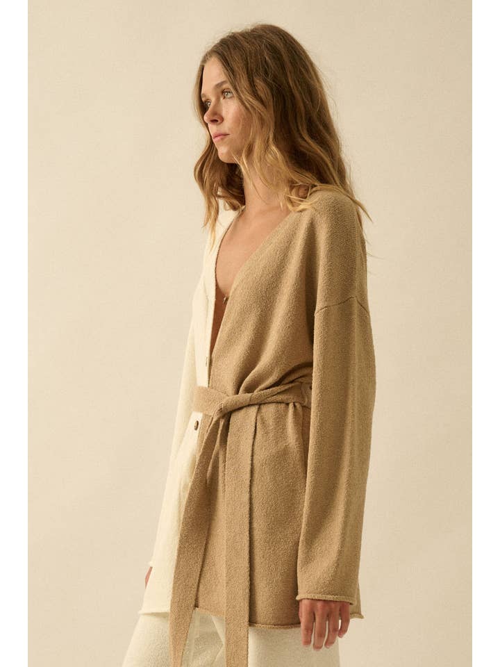 Promesa USA - Wholesale Cardigan - Women's - Textured Knit Colorblock Belted Cardigan4