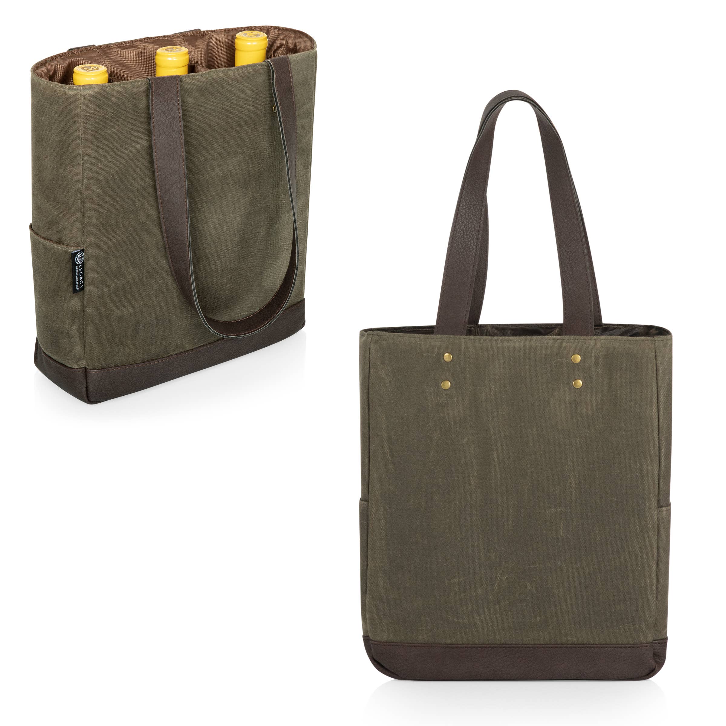 Khaki Green with Beige Accents 3 Bottle Insulated Wine Cooler Bag for wholesale on Faire5