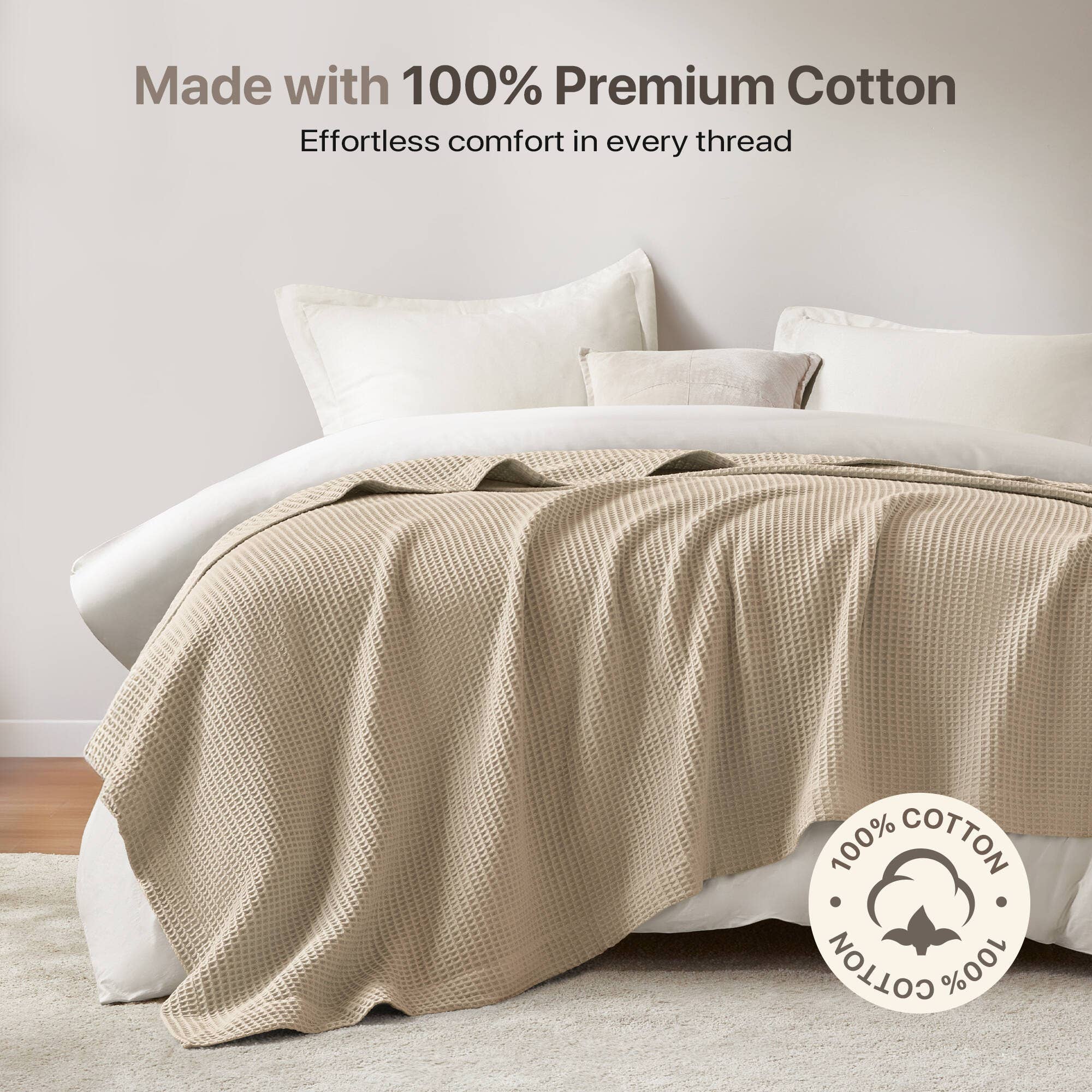 Olliix - Wholesale Bedding Blanket - Waffle Weave Cotton Bedding Blanket, Khaki5