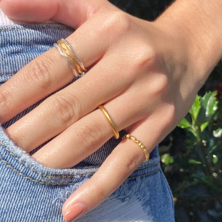 Wavy 18k Gold Mixed Metals Stackable Ring Set 3-piece for wholesale by fortenna