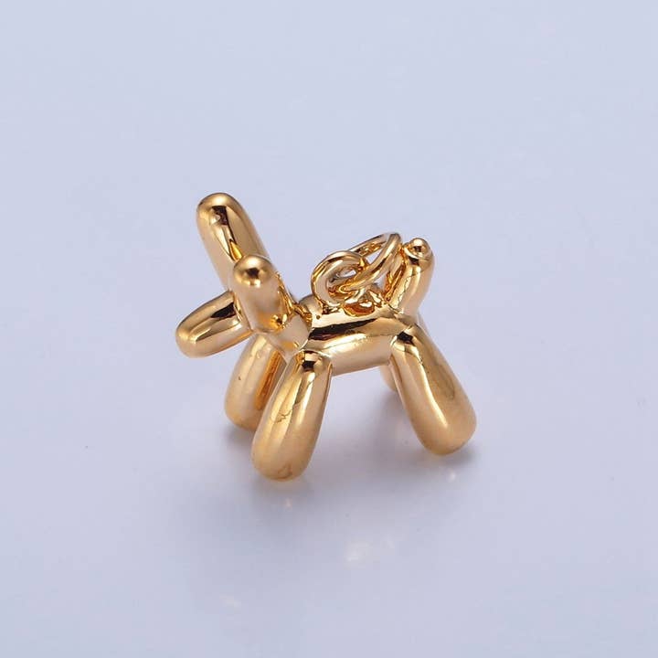 24K Gold Filled Dog Balloon Animal Charm, Dainty Birthday Charm For DIY Jewelry Making | W-148 for wholesale by Aim Eternal