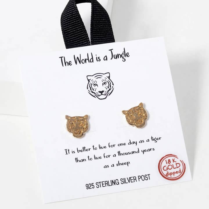 Wild Honey - Wholesale Stud/Post Earrings - 18K Gold Dipped Tiger Stud Earrings