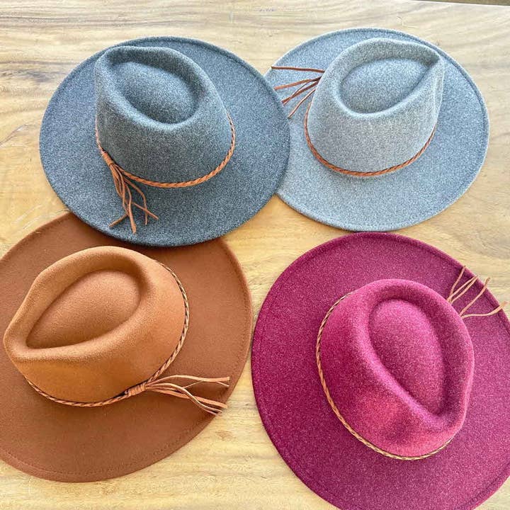 Queens INC - Wholesale Fedora - Women's - Wide Brim Fedora Hat With suede Braide Belt