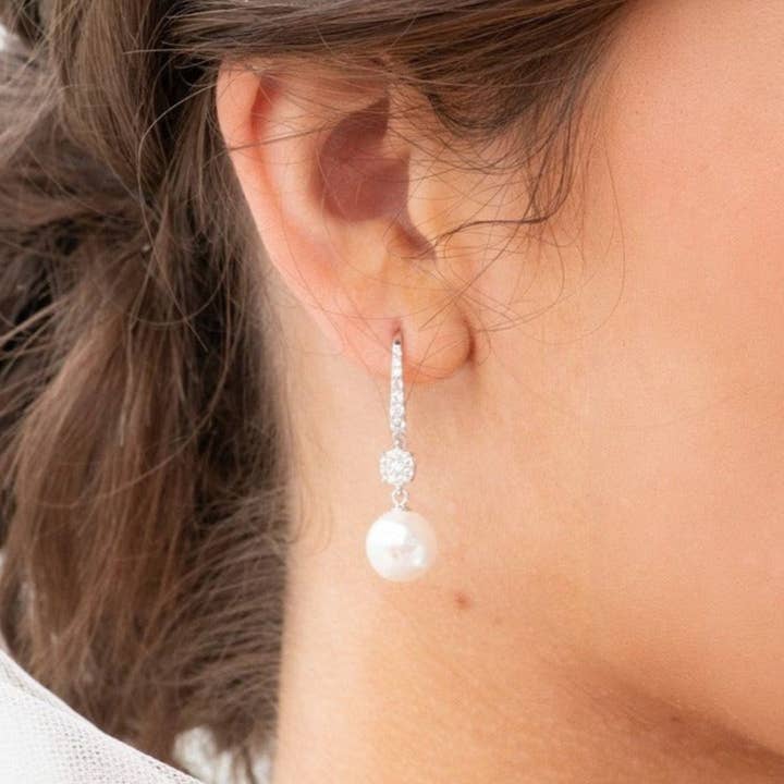 Brincos de Pérola e Diamante em Pendente por atacado de Annabel Jewellery