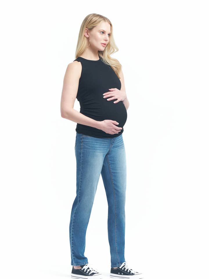 Maternity 30" Straight Leg Jean w/ Bellyband in Miles for wholesale by 1822 Denim
