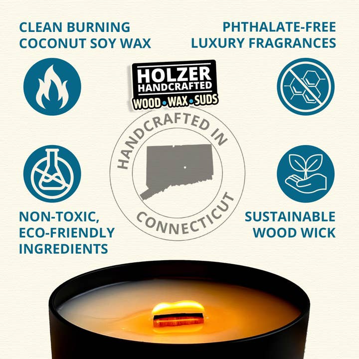 Holzer Handcrafted ® - Wholesale Jar/Filled Candle - Wood Wick Candle Sweet Maple Bark - Maple Chai + Vanilla Cream Scented | Natural | Hand-poured Coconut Soy Wax | 6 oz Modern Black Tin with Lid | Handmade | Non-toxic Phthalate-free Luxury Fragrance3