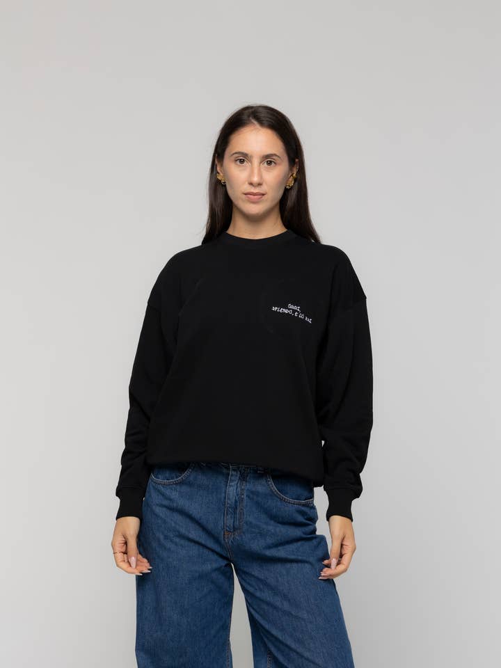 Black Embroidered Crewneck Sweatshirt Made in Italy for wholesale by Giorgia Fratta