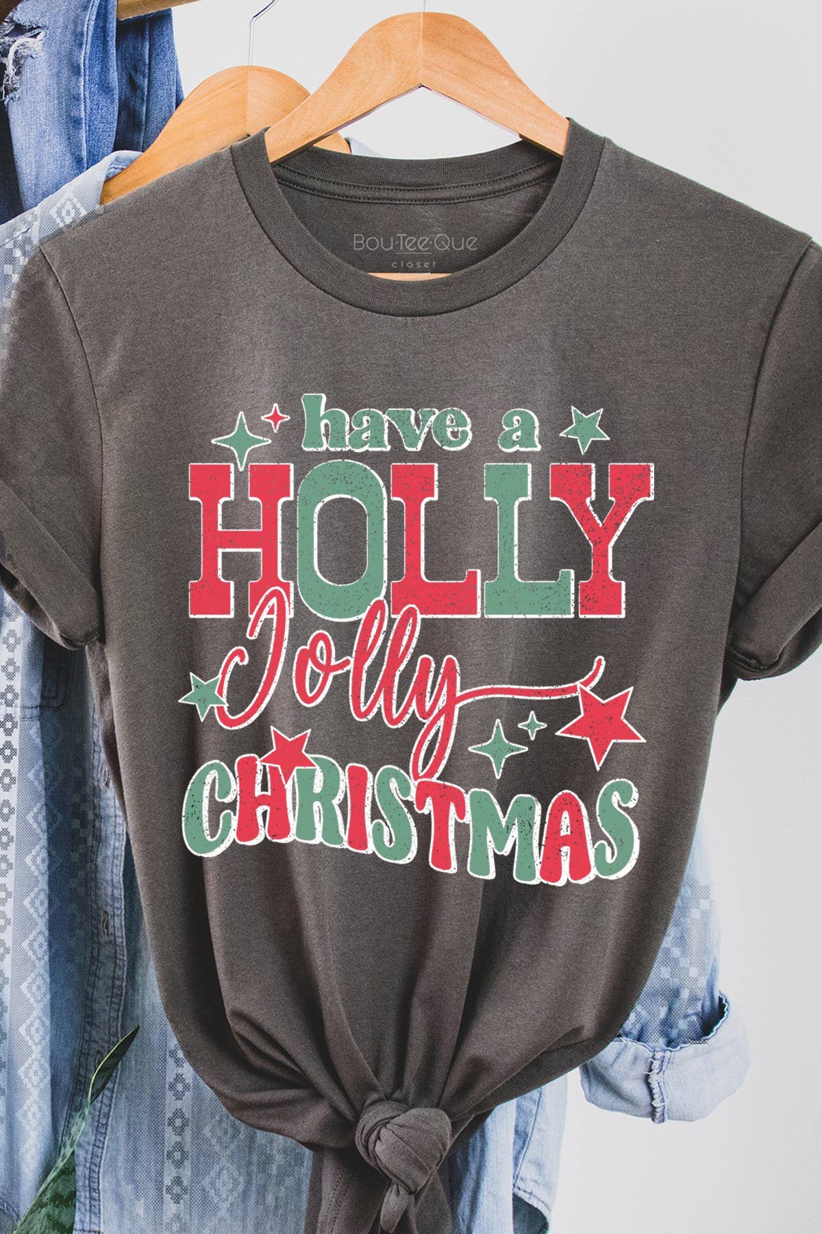 BouTeeQue Closet - Wholesale Screen Printed T-Shirt - Women's - 1204T - Cotton Jersey Relaxed Fit - Holly Jolly Christmas1