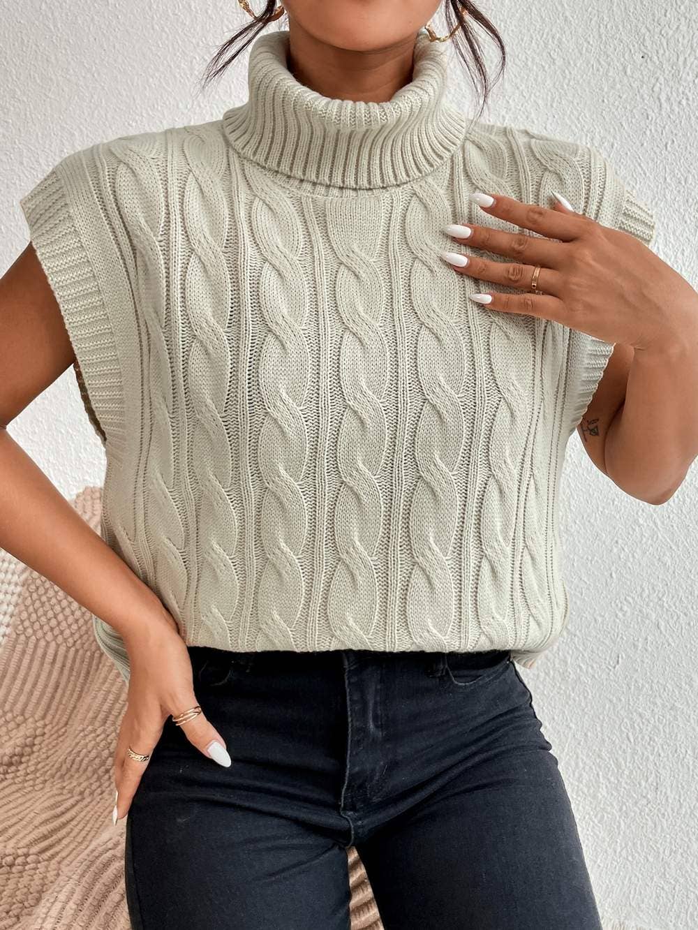 APRICOT Y2K Chunky Cable Knit Turtleneck Sweater Vest for wholesale on Faire2
