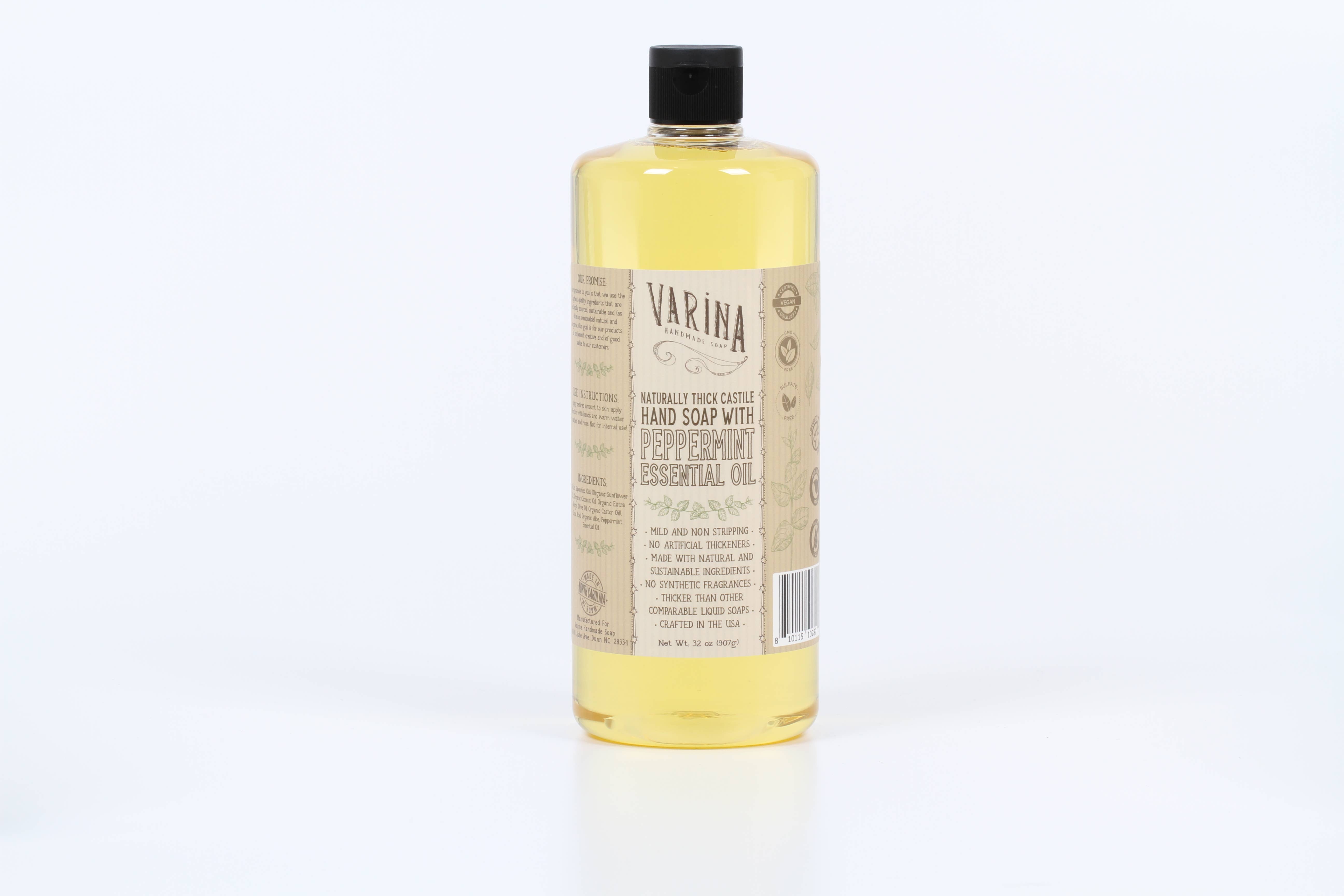 Varina Soap - Wholesale Hand Soap/Wash - Peppermint Organic Castile Liquid Soap 32 oz