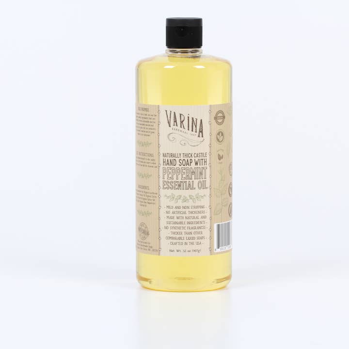 Varina Soap - Wholesale Hand Soap/Wash - Peppermint Organic Castile Liquid Soap 32 oz0