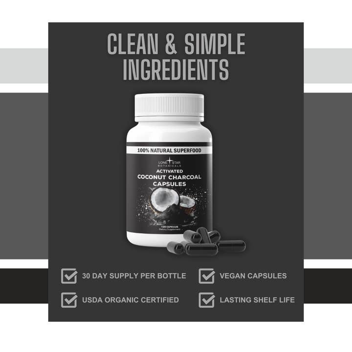 Lone Star Botanicals - Wholesale Protein/superfood powder - Activated Coconut Charcoal Powder Capsules -- 120ct3