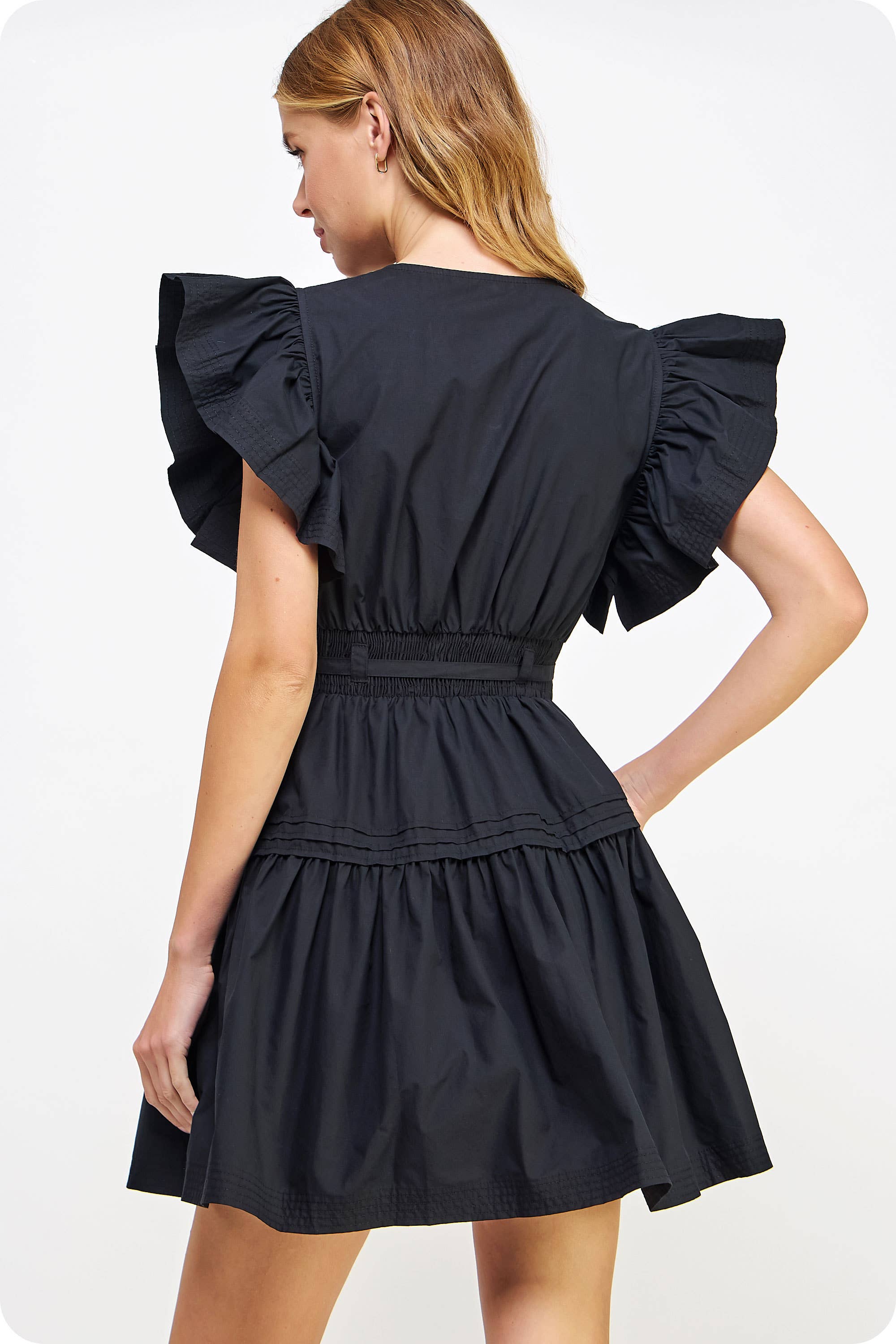 Strut & Bolt - Wholesale Dress - Women's - Flutter Sleeve Poplin Mini Dress7