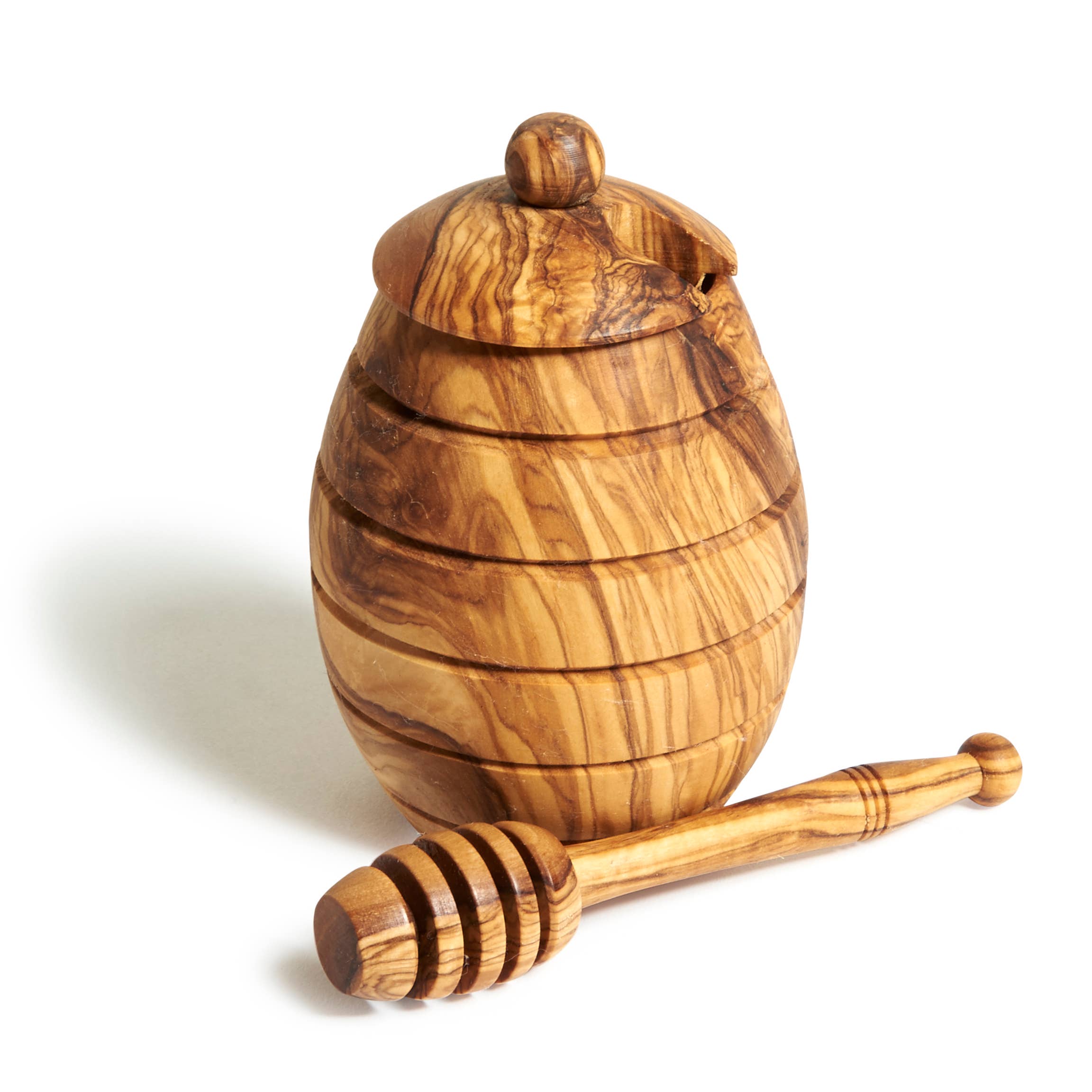 Natural OliveWood - Vente Pots de miel - Pot à miel en bois d’olivier avec cuillère doseuse1
