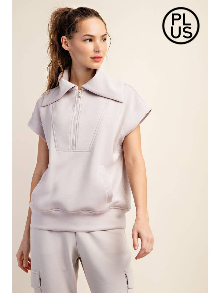 Rae Mode - Wholesale Athletic Top - Women's - PLUS SIZE MODAL SCUBA SHORT SLEEVE QUARTER ZIP TOP16