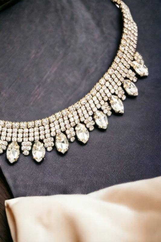 Gold Clear Dangling Crystal Gem Collar Necklace for wholesale on Faire1