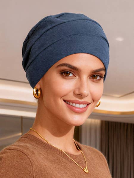 Chemo Cloche Cap Mørk Denim for engroshandel hos Turban Plus