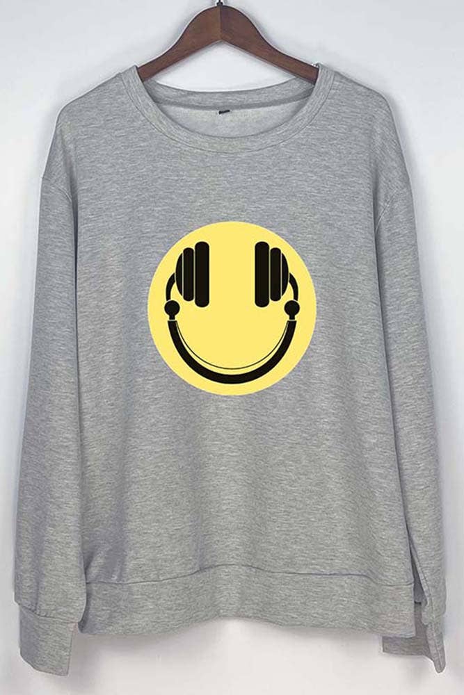 Wholesale Happy Beats,Smiling Face Crewneck Sweatshirt