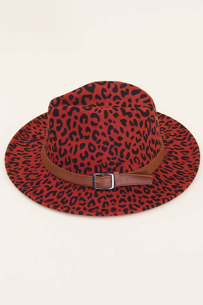 Red Belt Trim Band Leopard Pattern Panama Hat for wholesale on Faire3