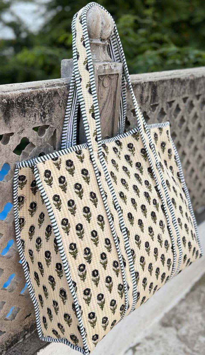 bhavnas boutique - Vente Sac porté épaule – femme - Sac en coton d'artisans indiens Sac à provisions Sac bandoulière matelassé4