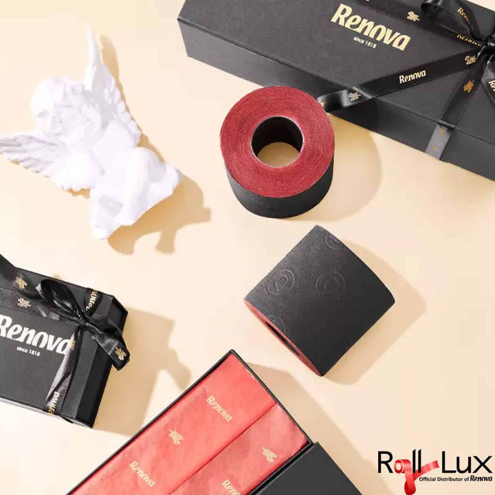 ROLL-LUX - Wholesale Gag Gift/Novelty Gift - Case of 8 Gift Boxes Toilet Paper Noir & Rouge 3 Rolls 4-ply4