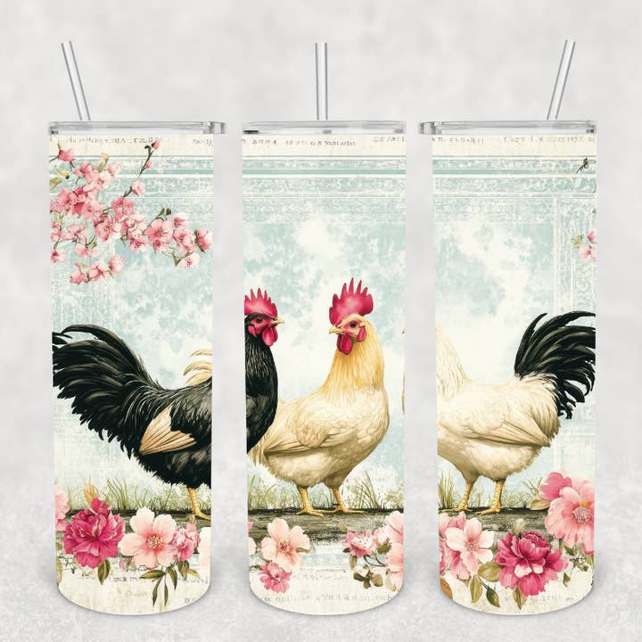 Vintage Chickens Floral Tumbler for wholesale by Beautiful Creations by Laney