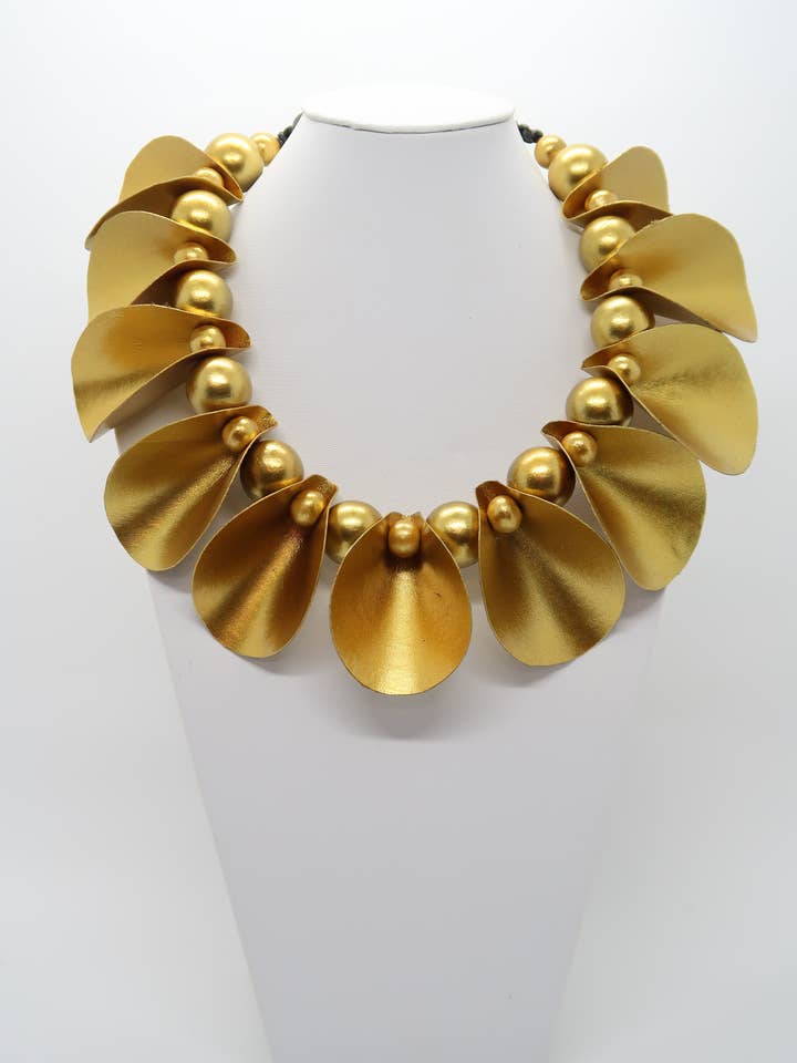 Petals on beads necklace made from recycled textile for wholesale by Jianhui London