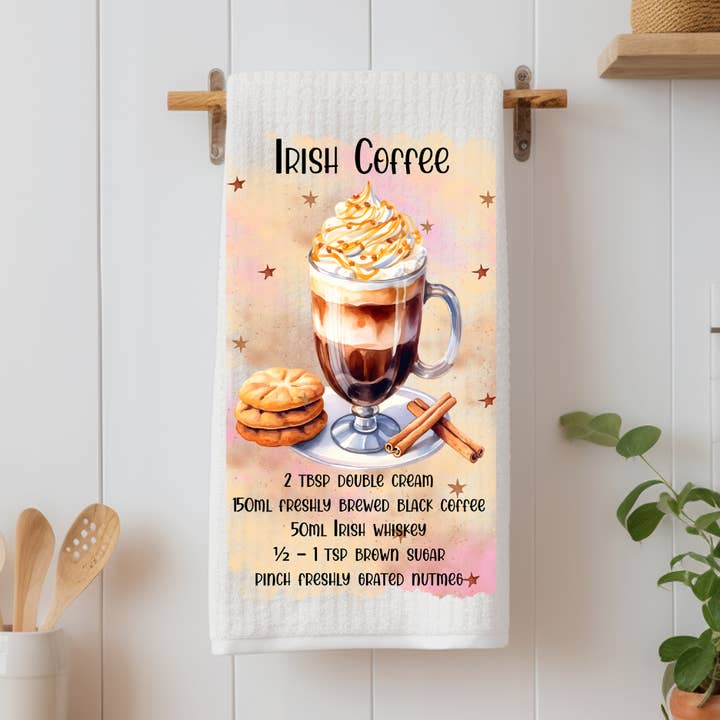Irish Coffee Recipe Tea Towel for wholesale by JAC Wholesale