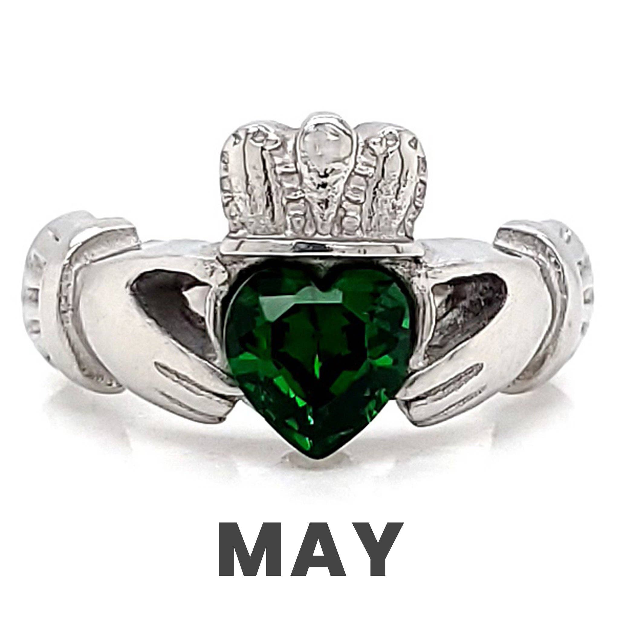 WJW – wholesale Multi-stone ring – White Gold over Brass Claddagh with CZ Birthstone Ring 12