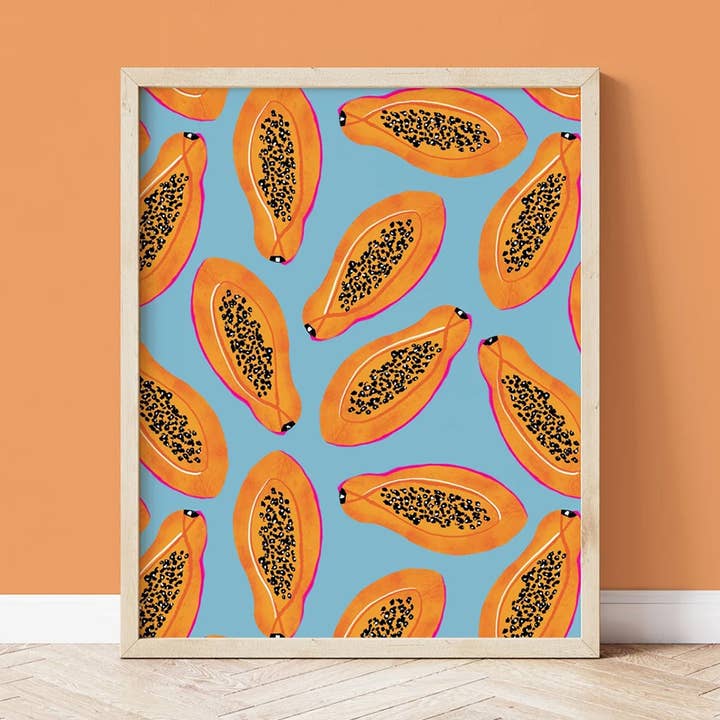 Papaya Fruit Wall Art Print for wholesale by Sarah Whittle Illustration