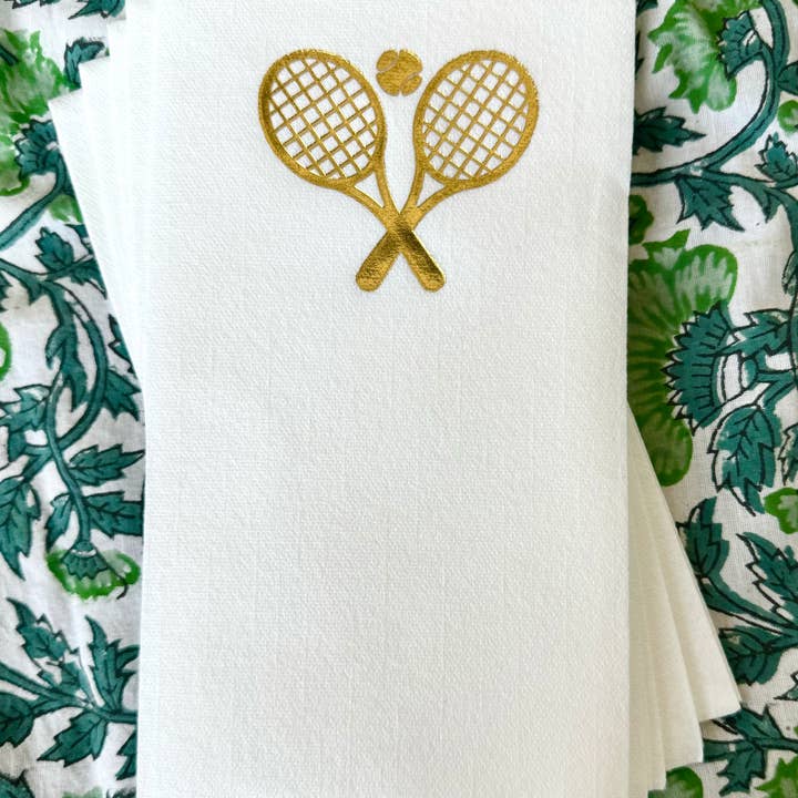 Tennis Racquet Linun Guest Towels/Napkins - Gold for wholesale by HapBee Paperie