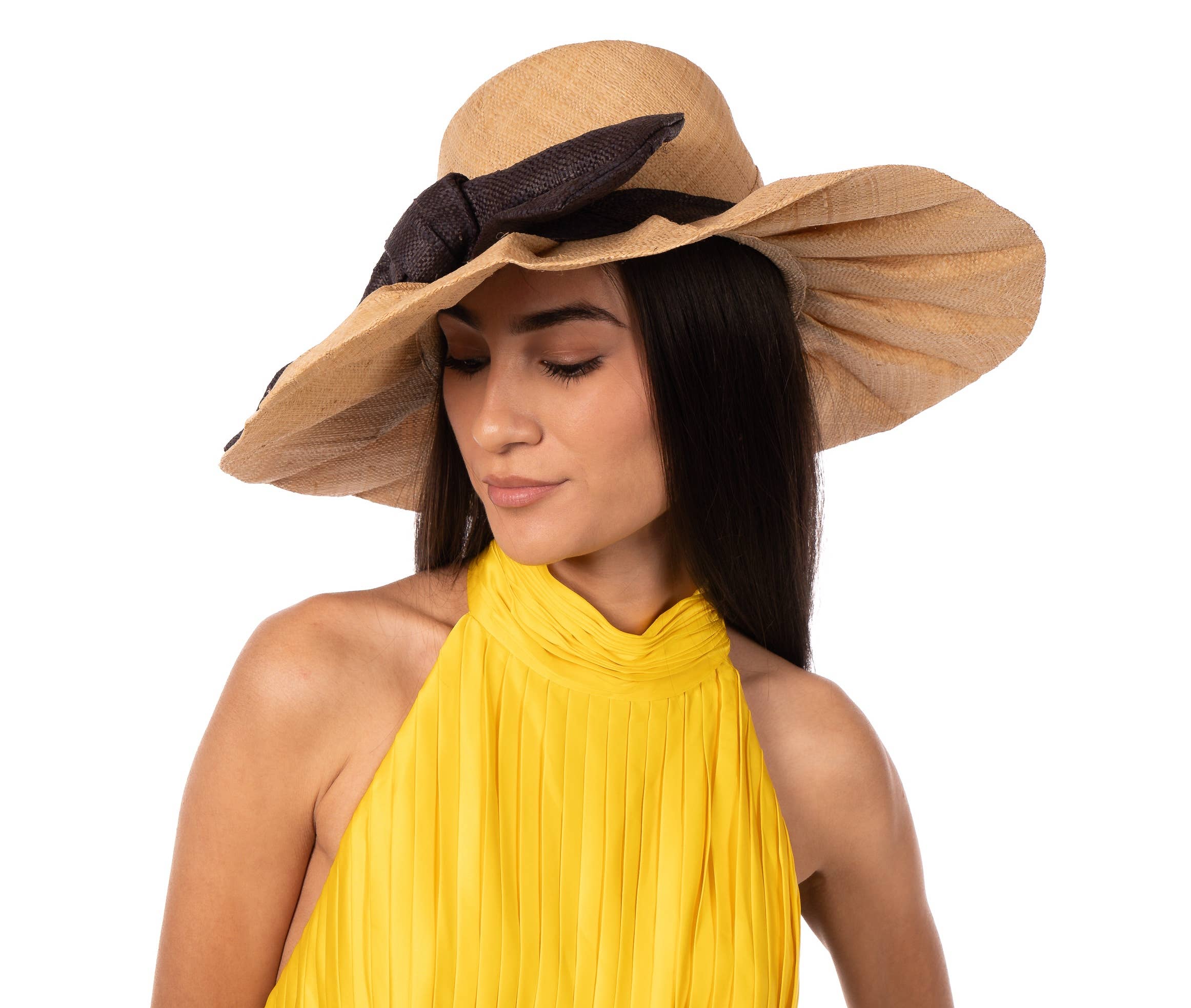 Shebobo – wholesale Straw hat – women's – Lilly 5" Brim Fan Pleated Straw Sun Hats with Big Bow13